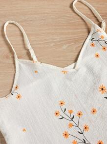 Floral Print Cami Top & Shorts & Pants PJ Set / Pajama Set - Beige - View 5