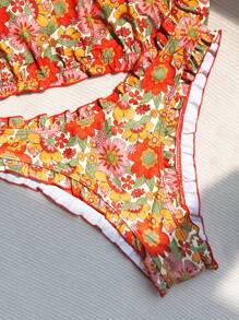 Summer Floral Print Bandeau Bikini Set - Multicolor - View 4
