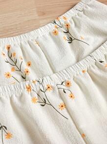 Floral Print Cami Top & Shorts & Pants PJ Set / Pajama Set - Beige - View 6