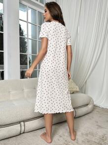 碎花木耳邊前紐扣睡裙 - 米色 - 查看 2