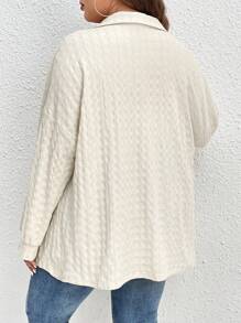 INAWLY 大碼落肩袖前紐扣襯衫 - 米色 - 查看 2