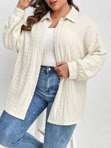 INAWLY 大碼落肩袖前紐扣襯衫 - 米色 - 查看 3