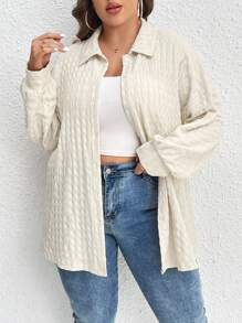 INAWLY 大碼落肩袖前紐扣襯衫 - 米色 - 查看 4