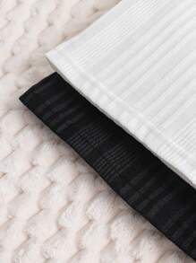 SHEIN Young Girl 2pcs Letter Patched Detail Mock Neck Tee - Black and White - View 5