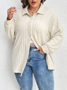 INAWLY 大碼落肩袖前紐扣襯衫 - 米色 - 查看 6