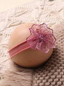 SHEIN 女嬰後綁帶蝴蝶結蕾絲拼接短褲和頭巾拍攝套裝 - 藕粉色 - 查看 3