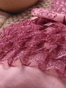 SHEIN 女嬰後綁帶蝴蝶結蕾絲拼接短褲和頭巾拍攝套裝 - 藕粉色 - 查看 6