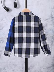 SHEIN Young Boy Plaid Print Flap Pocket Shirt Without Tee - Multicolor - View 2