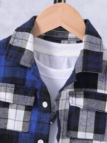SHEIN Young Boy Plaid Print Flap Pocket Shirt Without Tee - Multicolor - View 3