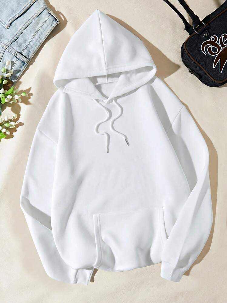 SHEIN EZwear Butterfly & Slogan Graphic Drawstring Thermal Lined