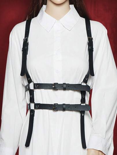 Grunge Punk حزام وحمالات الحلقة مرتبطة موحدة اللون قطعة واحدة نساء