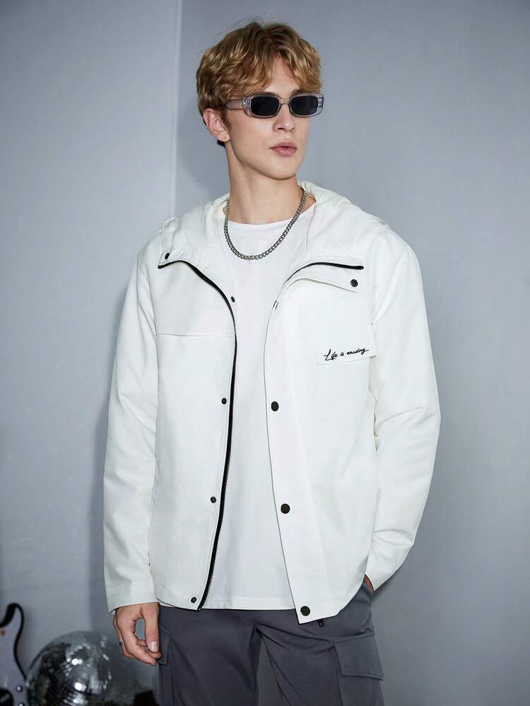 Loose Men's Letter Graphic Hooded Jacket