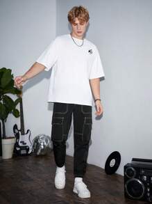 Manfinity VCAY Men Top-stitching Flap Pocket Side Cargo Trousers - Black - View 4