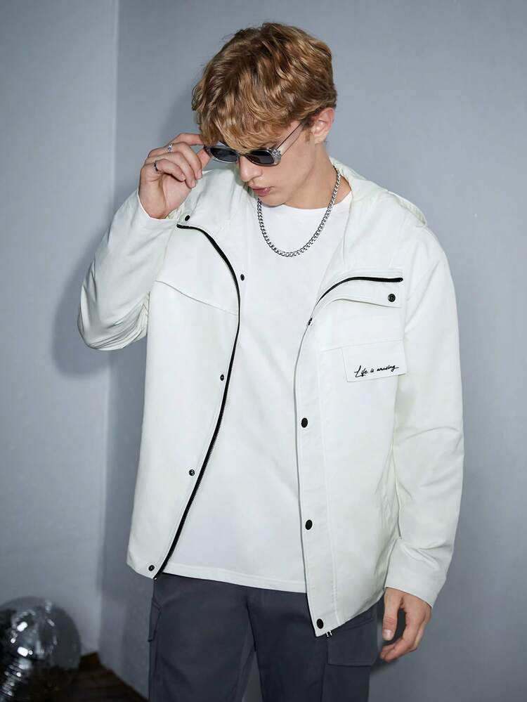 Loose Men's Letter Graphic Hooded Jacket