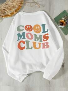 SHEIN EZwear Slogan Áo nỉ lót nhiệt họa tiết COOL MOMS CLUB - trắng - Xem 1