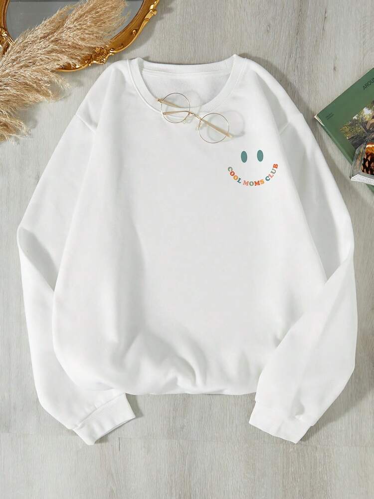 SHEIN EZwear 标语图案保暖内衬卫衣 COOL MOMS CLUB - 白色 - 查看 2