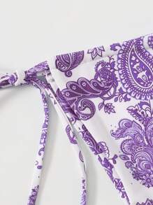 Paisley Print Halter Triangle Bikini Set - White - View 4