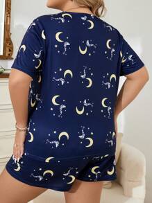 Conjunto de pijama con estampado de luna y estrella talla grande