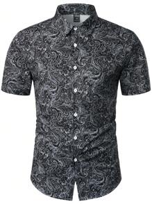Manfinity LEGND Men Paisley Print Shirt Slim Fit Short Sleeve Button Up Graphic Floral Art Shirt For Husband - Multicolor - View 6
