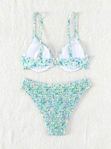 Swim Mod 夏季海灘小花束灰色露背束腰比基尼套裝 - 彩色 - 查看 2