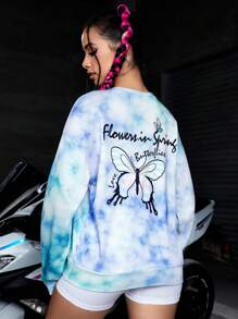 Streetz SHEIN Sport Tie Dye Butterfly Print Drop Shoulder Sports Pullover