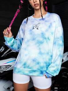 Streetz SHEIN Sport Tie Dye Butterfly Print Drop Shoulder Sports Pullover