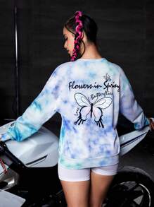 Streetz SHEIN Sport Tie Dye Butterfly Print Drop Shoulder Sports Pullover