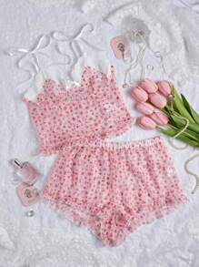 CottageSlumber 碎花印花吊带背心和短裤 节日季睡衣套装/睡衣套装