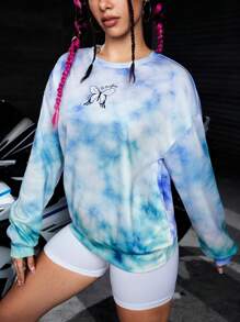Streetz SHEIN Sport Tie Dye Butterfly Print Drop Shoulder Sports Pullover