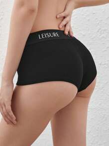 Ocili Leisure Smooth & Comfy Waist Letter Tape Bra And Boyshort Set - Black - View 7