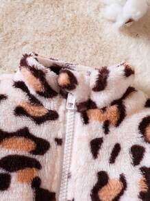 SHEIN Baby Girl Leopard Pattern Half Zip Teddy Sweatshirt - Multicolor - View 3