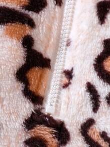 SHEIN Baby Girl Leopard Pattern Half Zip Teddy Sweatshirt - Multicolor - View 5