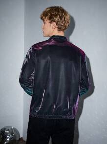 GENTILAND Men Hologram Zipper Up Jacket - Purple - View 2