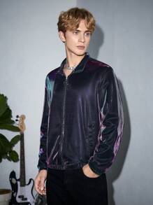 GENTILAND Men Hologram Zipper Up Jacket - Purple - View 6