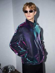 GENTILAND Men Hologram Zipper Up Jacket - Purple - View 4