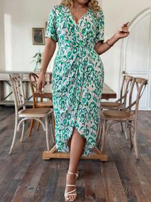 SHEIN Clasi 波西米亞交叉全身印花加大連衣裙 - 彩色 - 查看 5