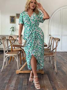 SHEIN Clasi 波西米亞交叉全身印花加大連衣裙 - 彩色 - 查看 6