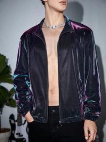 GENTILAND Men Hologram Zipper Up Jacket - Purple - View 3