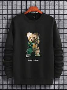 Manfinity Hypemode Nam Đồ họa Chữ Và Gấu Thả vai Áo nỉ - màu đen - Xem 3