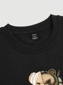 Manfinity Hypemode Nam Đồ họa Chữ Và Gấu Thả vai Áo nỉ - màu đen - Xem 4