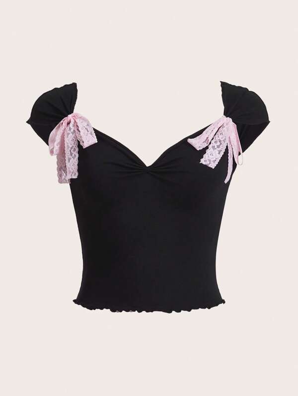 SHEIN ICON Tricou crop cu tricot din salată verde
