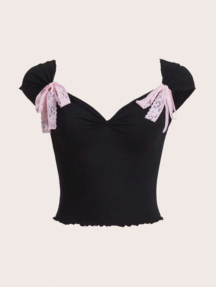 Bow Front Lettuce Trim Crop Tee