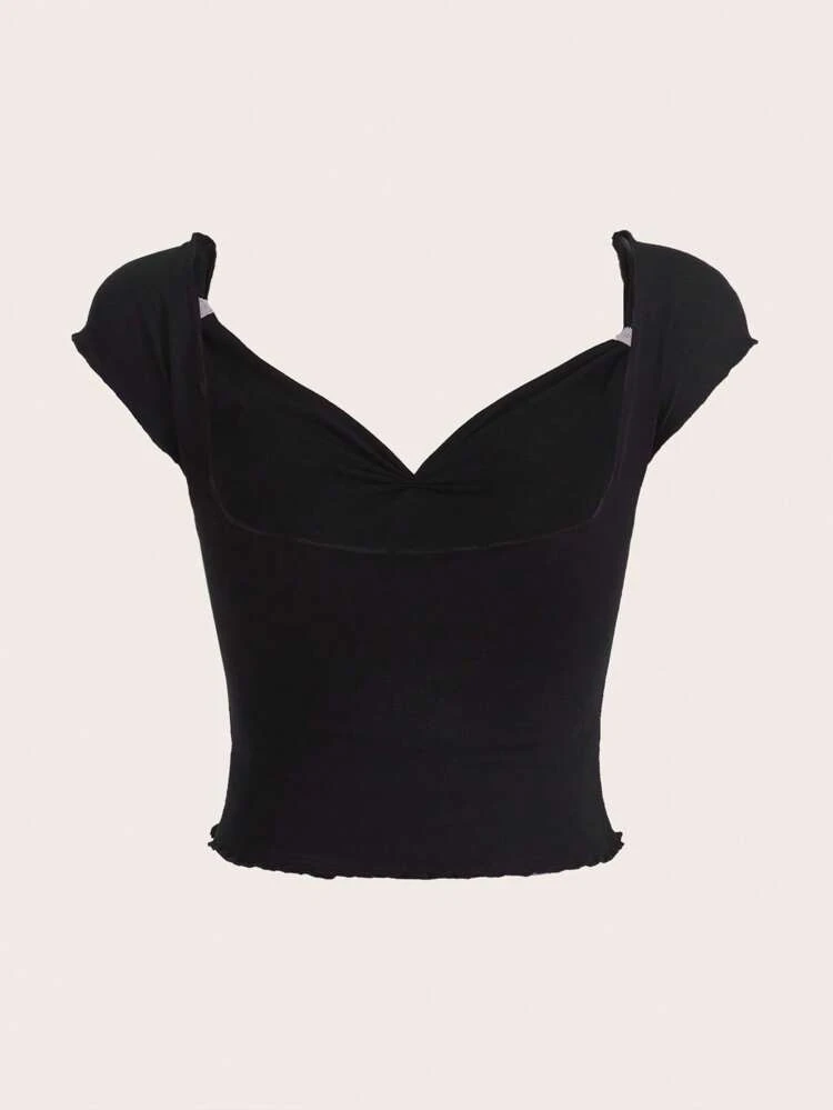 Bow Front Lettuce Trim Crop Tee