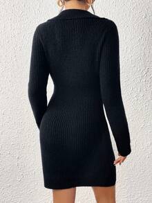 Chiquease Solid Ribbed Knit Jumper Dress - Black - View 2