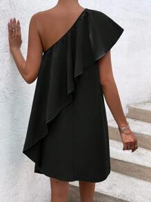 Breezaya 单肩荷叶边连衣裙 度假海滩装 女装 - 黑色 - 查看 2