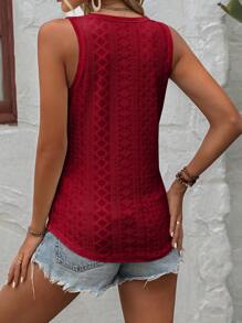 SHEIN LUNE Eyelet Embroidery Button Detail Tank Top - Burgundy - View 2