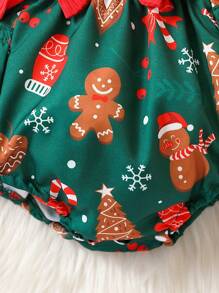 SHEIN 女嬰聖誕圖案荷葉邊前蝴蝶結二合一連身背心 - 彩色 - 查看 5