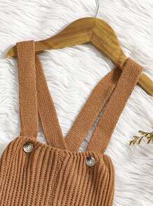Baby Girl Solid Ribbed Knit Suspender Trousers - Brown - View 3