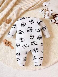 Baby Boy Panda Print Zip Up Snug Fit Sleep Jumpsuit - White - View 2
