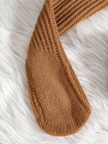 Baby Girl Solid Ribbed Knit Suspender Trousers - Brown - View 4